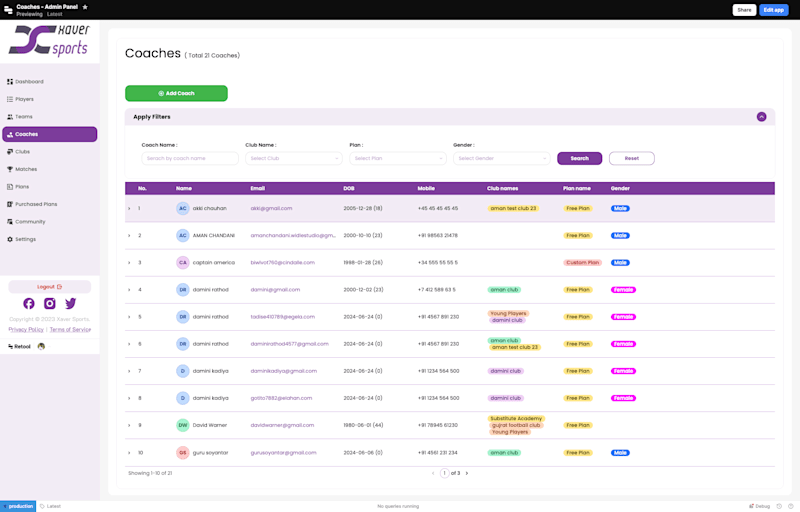 Cover image for Xaver Sports SaaS Platform - Retool App