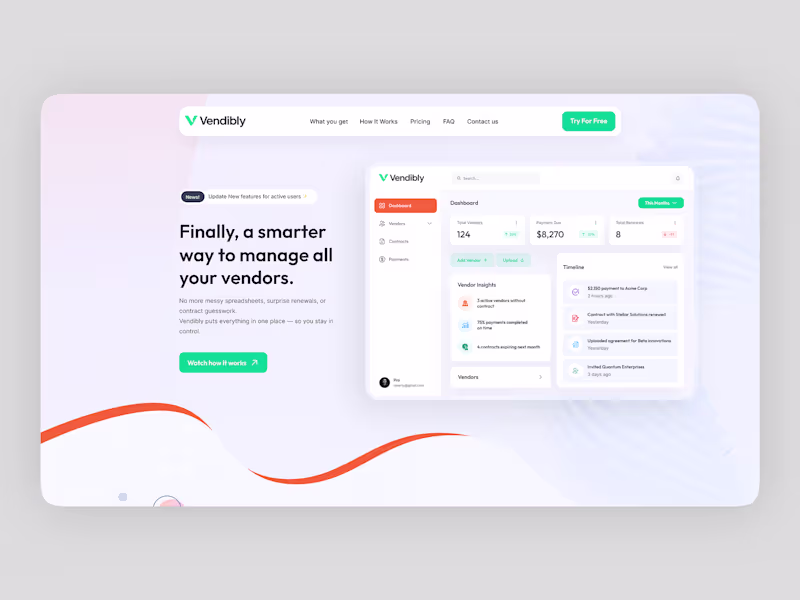 Cover image for Vendibly - Landing Page by Redwan Ahmed on Dribbble