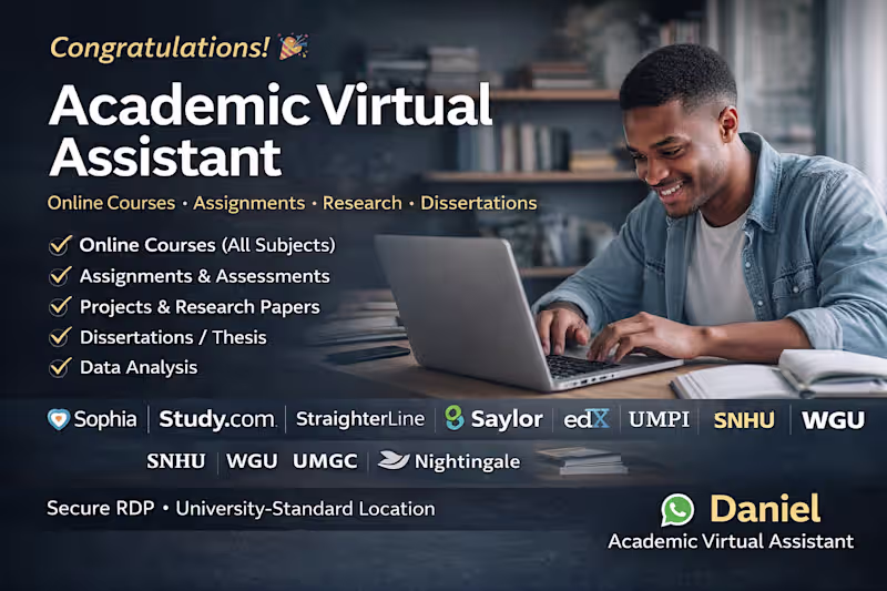 Cover image for Struggling with online courses or academic work? I provide r...