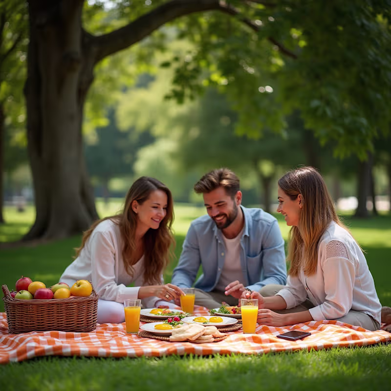 Cover image for Friends Picnic Bliss in Sunny Park Capture joyful outdoor mo...