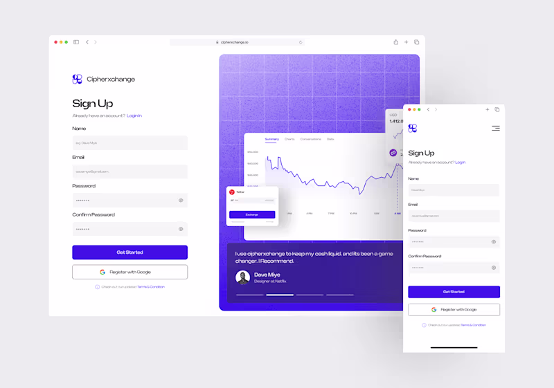 Cover image for Sign Up Page - Cipherxchange UI :: Behance