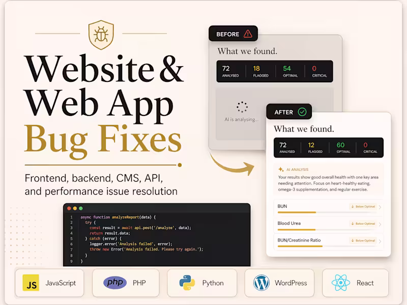 Cover image for Fix, complete or improve your web app, AI app or automation flow