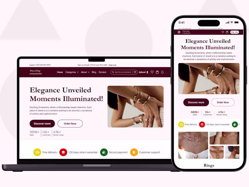 Cover image for Dazzling Ornaments Website (E-commerce Website UI/UX Design)