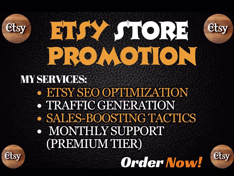 Cover image for etsy store shop promotion etsy seo to boost store  traffic sales