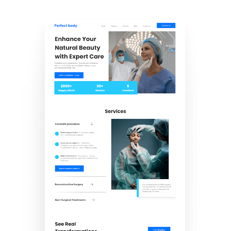 Cover image for Designed a landing page for a plastic surgery establishment.