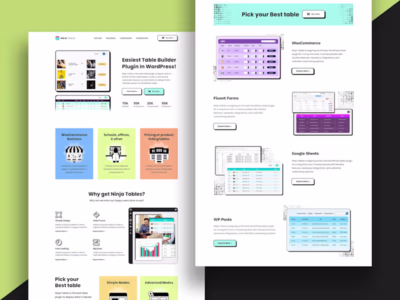 Cover image for Ninja Tables Website Design - Table Builder WordPress Plugin