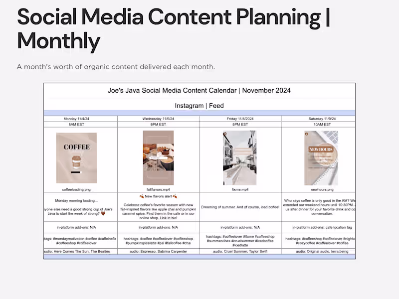 Cover image for Social Media Content Planning | Monthly