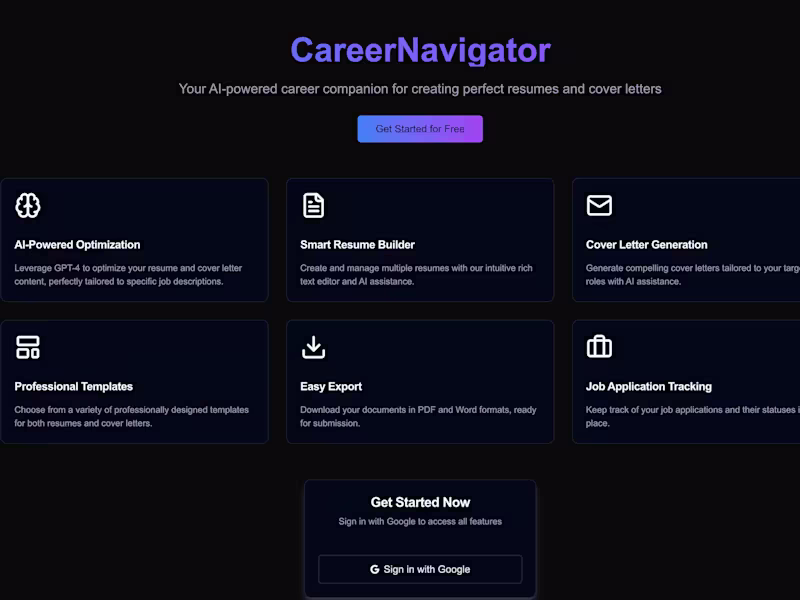 Cover image for CareerNavigator - AI-Powered Resume & Cover Letter Platform