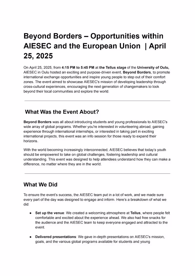 Cover image for Beyond Borders: Promoting International Exchange with AIESEC