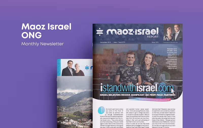 Cover image for Monthly Newsletters Design - Maoz Israel ONG