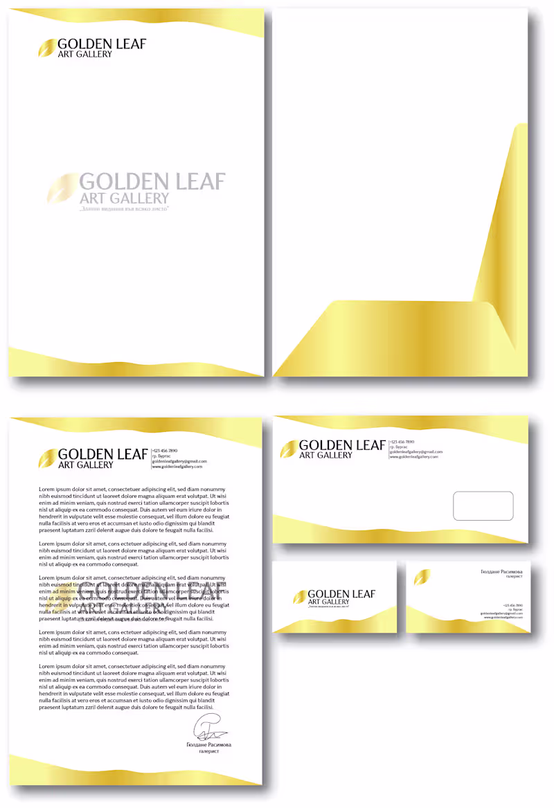 Cover image for Golden Leaf Art Gallery – Stationery Set Design