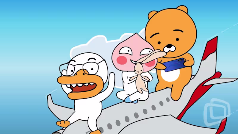 Cover image for Moho 2D animation: Kakao Friends flying on a plane