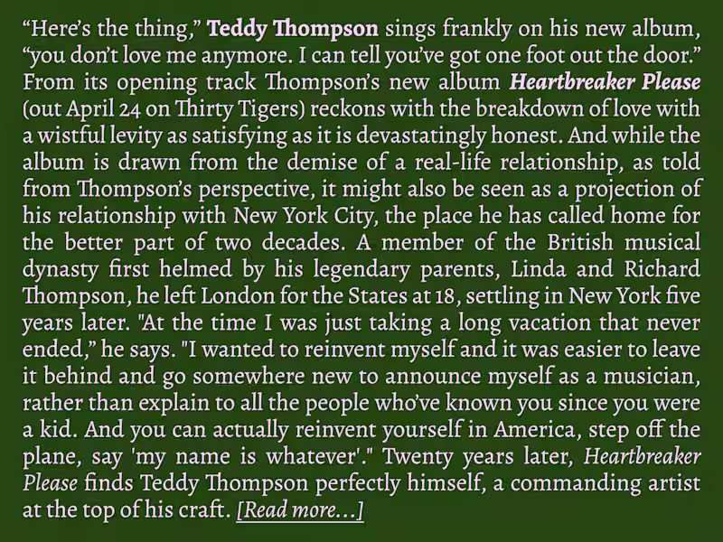 Cover image for Artist Bio: Teddy Thompson - Heartbreaker Please (2020)