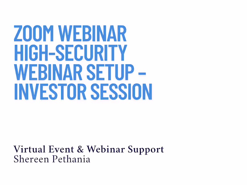 Cover image for Investor Webinar – High-Security Setup & Live Support (Zoom)
