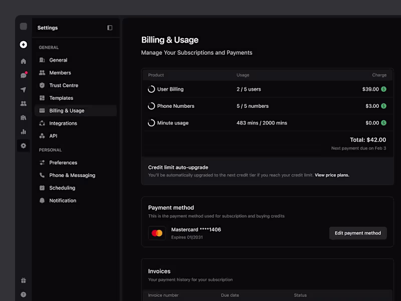 Cover image for Billing & Usage Settings