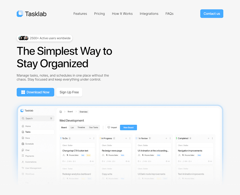 Cover image for Tasklab Landing Page Design