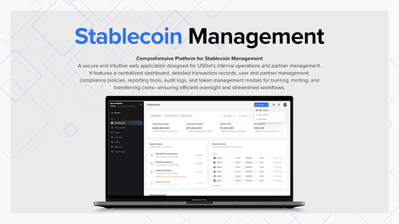 Cover image for USDvt Stablecoin Management Dashboard Development
