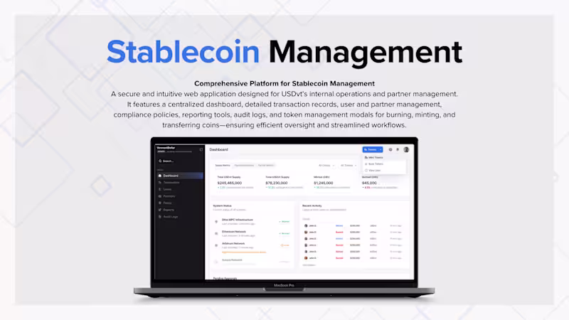 Cover image for USDvt Stablecoin Management Dashboard Development
