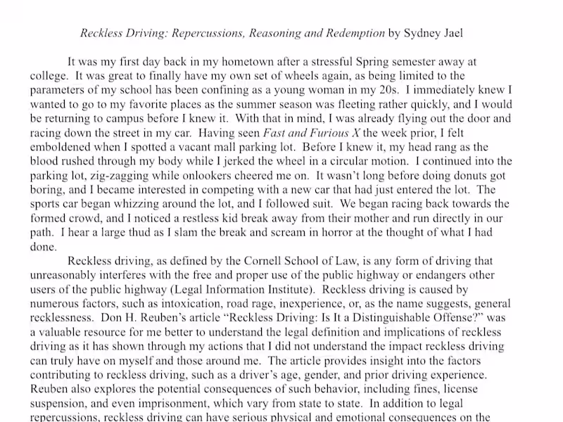 Cover image for Reckless Driving: Repercussions, Reasoning and Redemption 