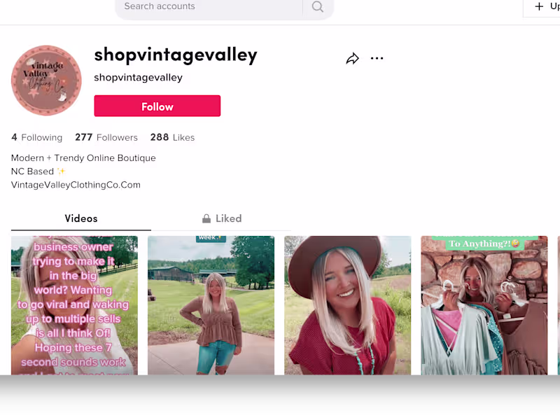 Cover image for Content Creator - Vintage Valley Clothing Co. | TikTok