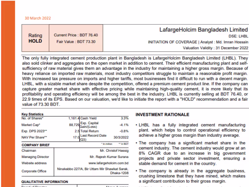 Cover image for Valuation Report: Cement Company