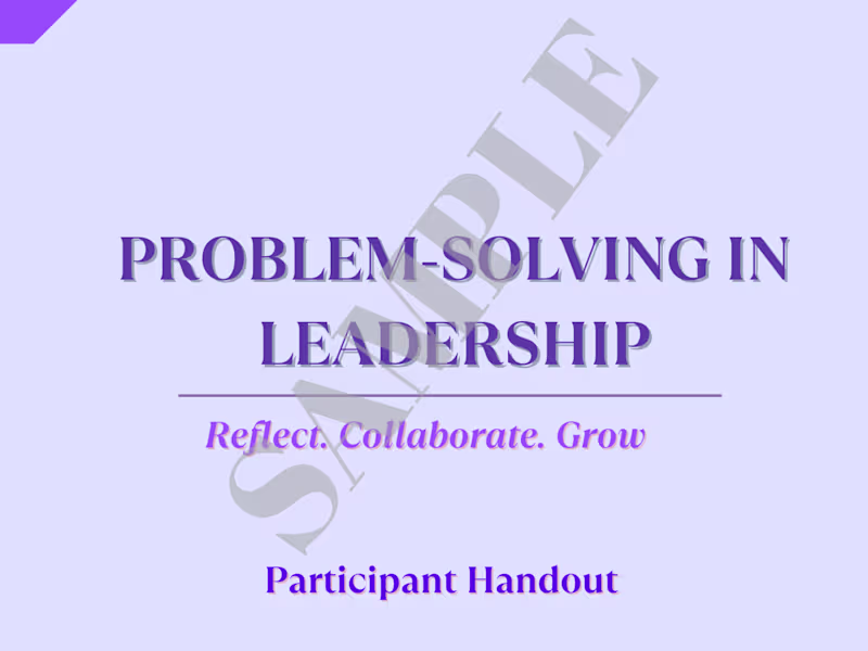 Cover image for Problem-Solving in Leadership: Participant Handout