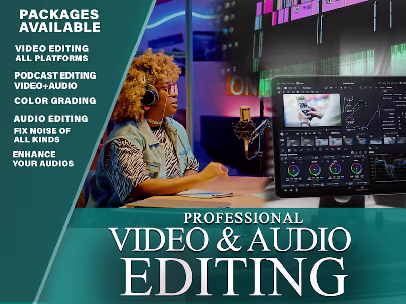 Cover image for Professional Video Editing, Pod cast editing, Audio editing