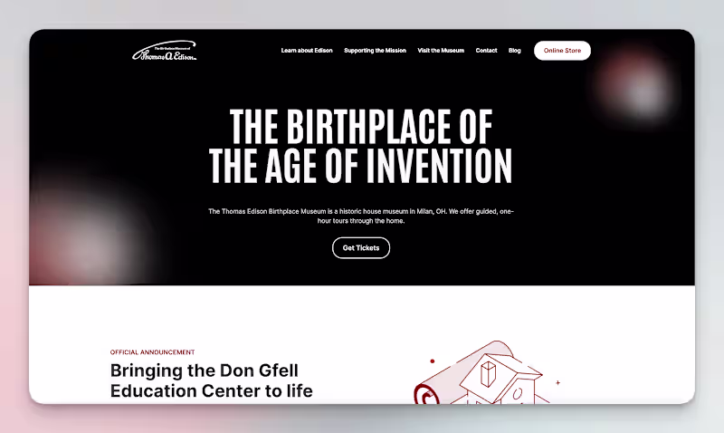 Cover image for Website Design and Dev for the Edison Birthplace Museum