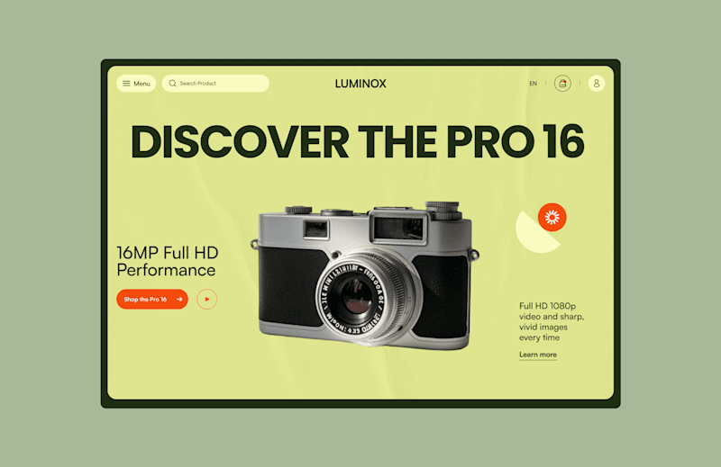 Cover image for Luminox | Camera Product Landing Page Design | UI/UX