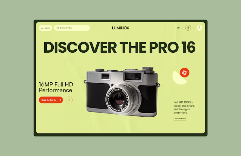 Cover image for Luminox | Camera Product Landing Page Design | UI/UX