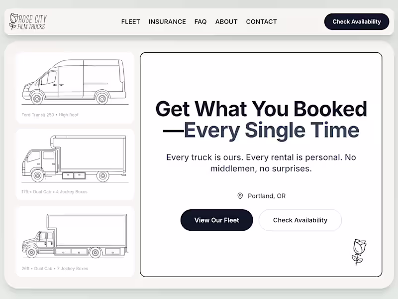 Cover image for Rose City Film Trucks — Brand, Website & Booking System