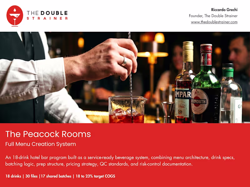 Cover image for Hotel Bar Menu Creation for Peacock Rooms