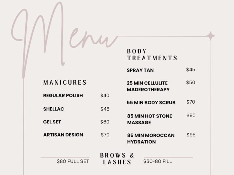 Cover image for Spa Menu