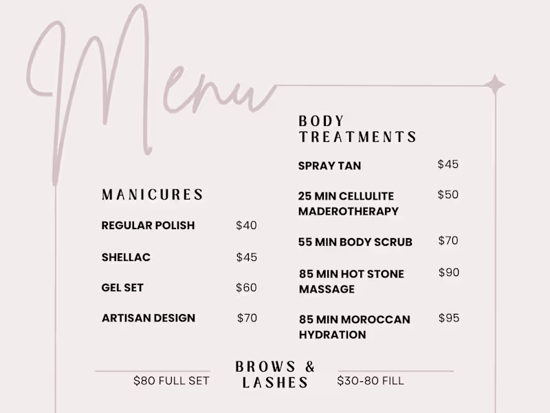 Cover image for Spa Menu