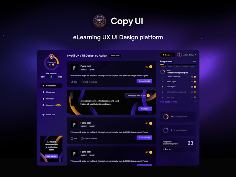 Cover image for Copy UI - eLearning UX / UI Design platform