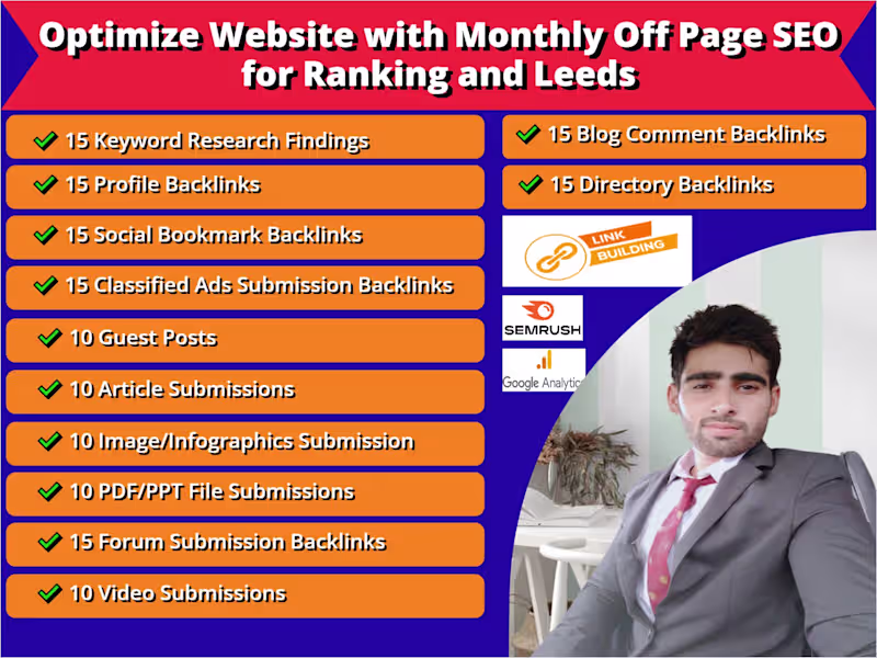 Cover image for Optimize Website with Monthly Off Page SEO for Ranking and Leeds