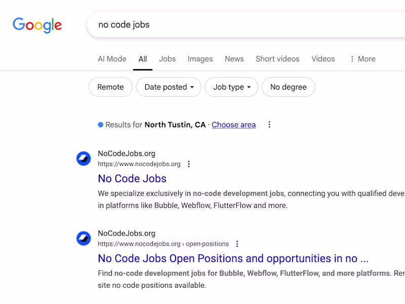 Cover image for No Code Jobs - No Code Job Board