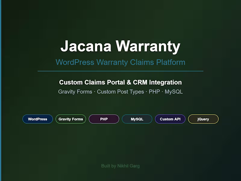 Cover image for Jacana Warranty — WordPress Claims Portal & CRM Integration