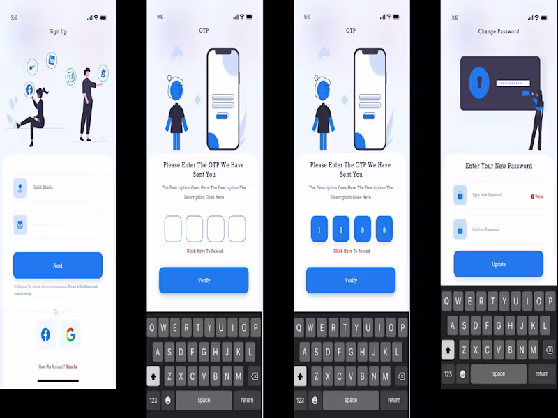 Cover image for Social media app UI/ UX design. Sign Up screen, Otp Screen, ...