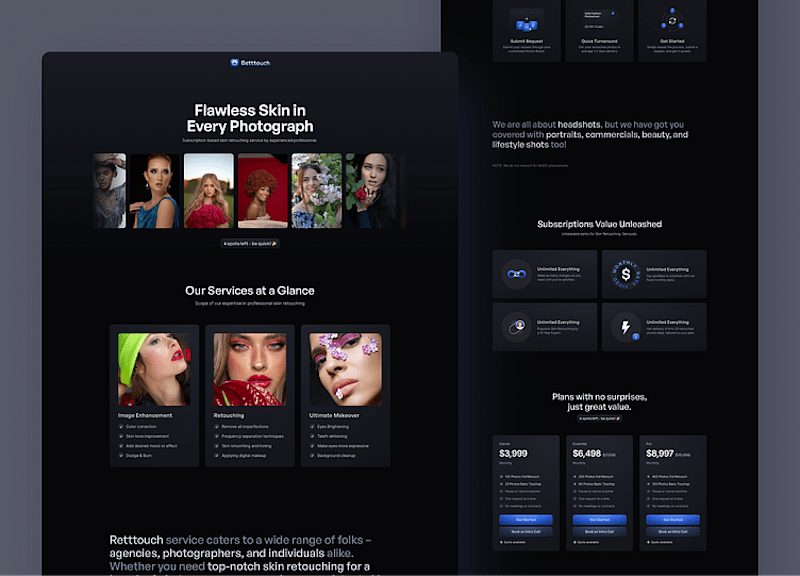 Cover image for Retttouch - Subscription-based skin retouching service website