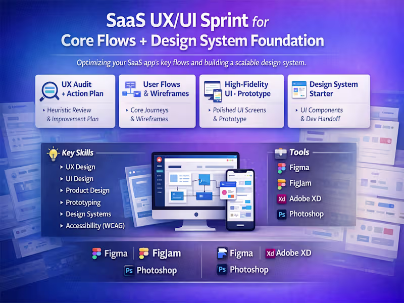 Cover image for SaaS UX/UI Sprint for Core Flows + Design System Foundation