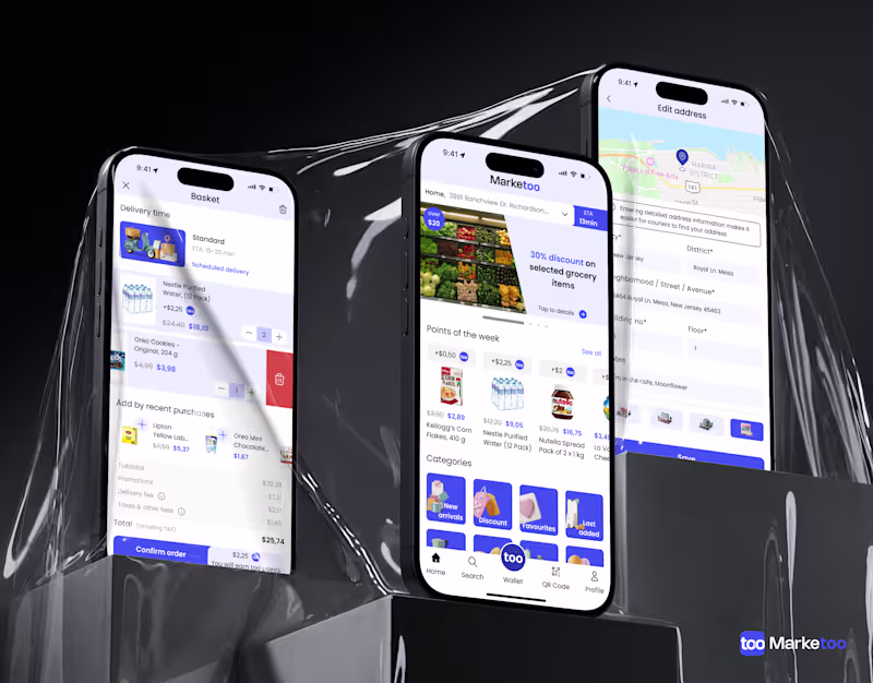 Cover image for Marketoo: Online Grocery Shopping Mobile App, UX/UI Design