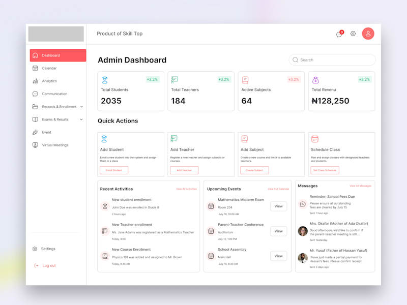 Cover image for ClassSync School Management Dashboard Design - UIUX