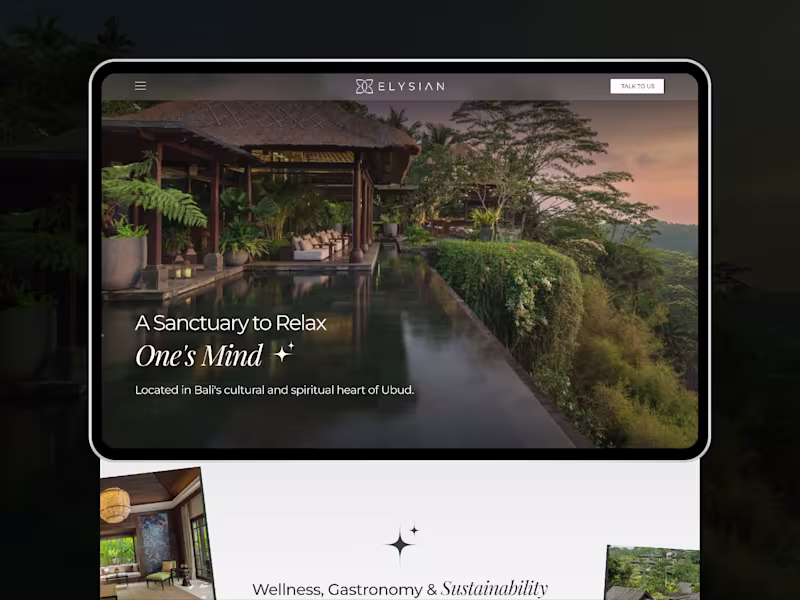 Cover image for Elysian Eco-Hotel in Ubud, Bali Website UI/UX Design