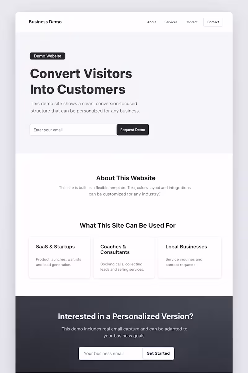 Cover image for This project is a one-page demo business website designed to...