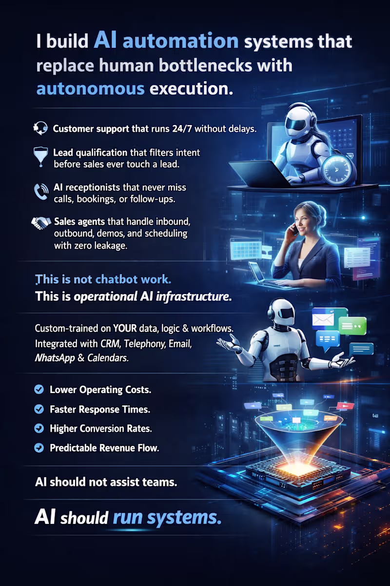 Cover image for I build AI automation systems that replace human bottlenecks...