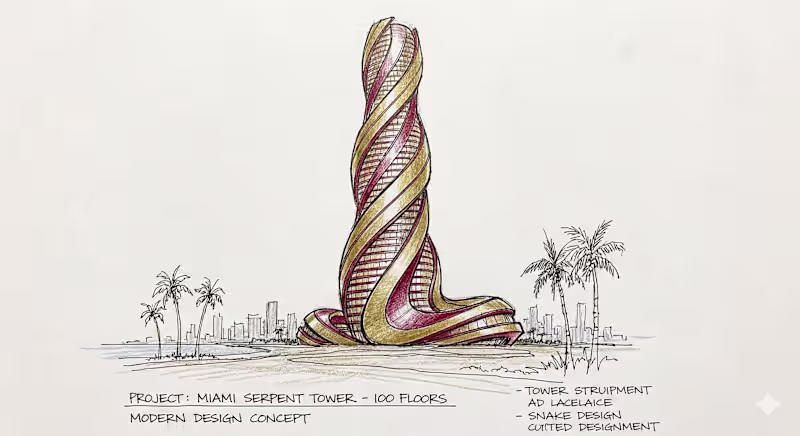 Cover image for MIAMI BEACH RED-GOLD BUILDING SKETCH