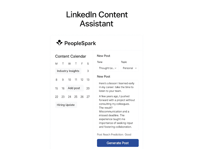 Cover image for PeopleSpark – LinkedIn Content Assistant