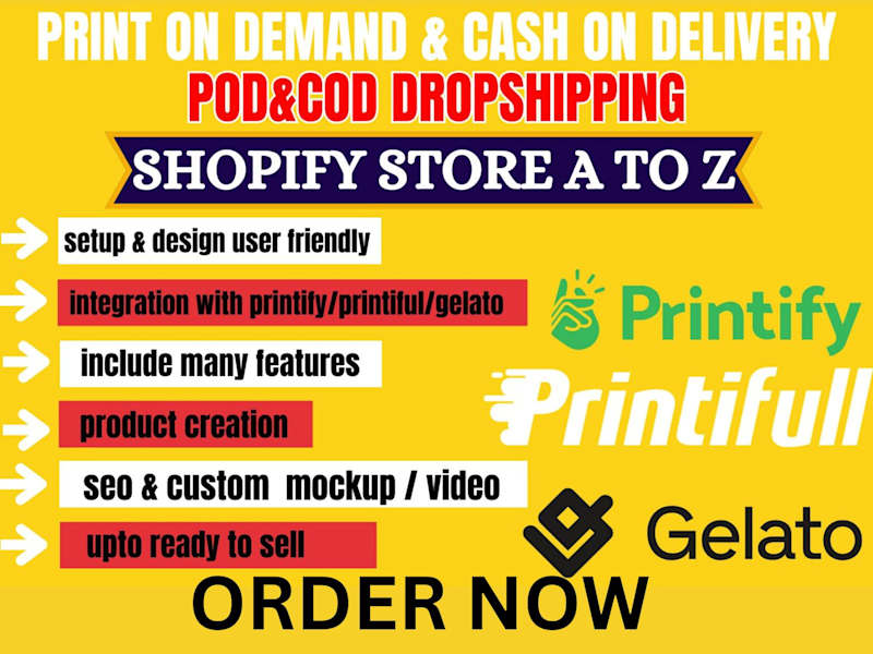 Cover image for design pod cod shopify etsy godaddy wix duda dropshipping store