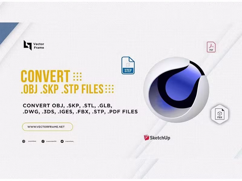 Cover image for Convert 1 obj, skp, stp, stl, fbx, iges, 3ds, glb, dxf file